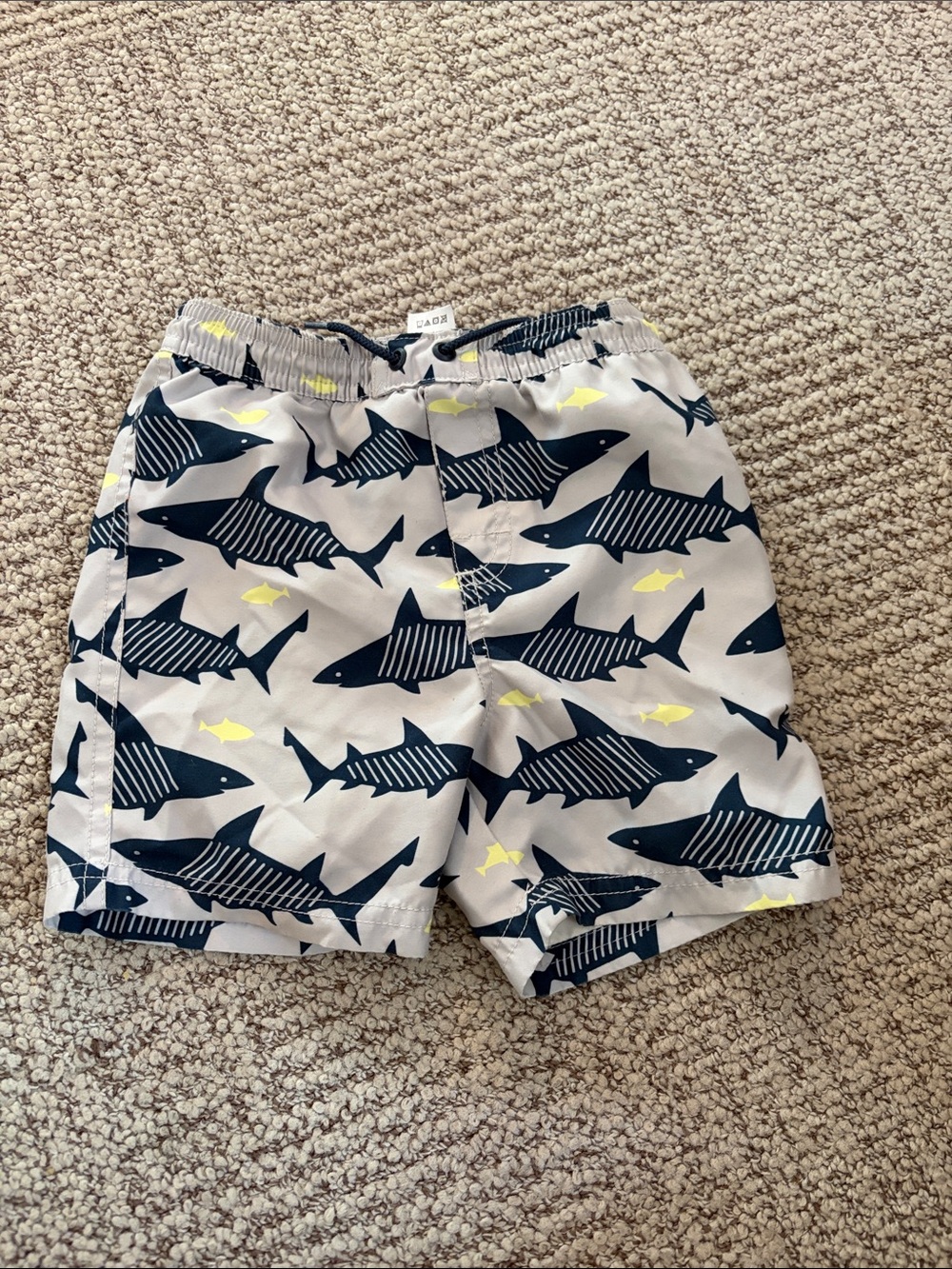 Tea Collection Boys Navy and Light Gray Shark Print Swim Trunks